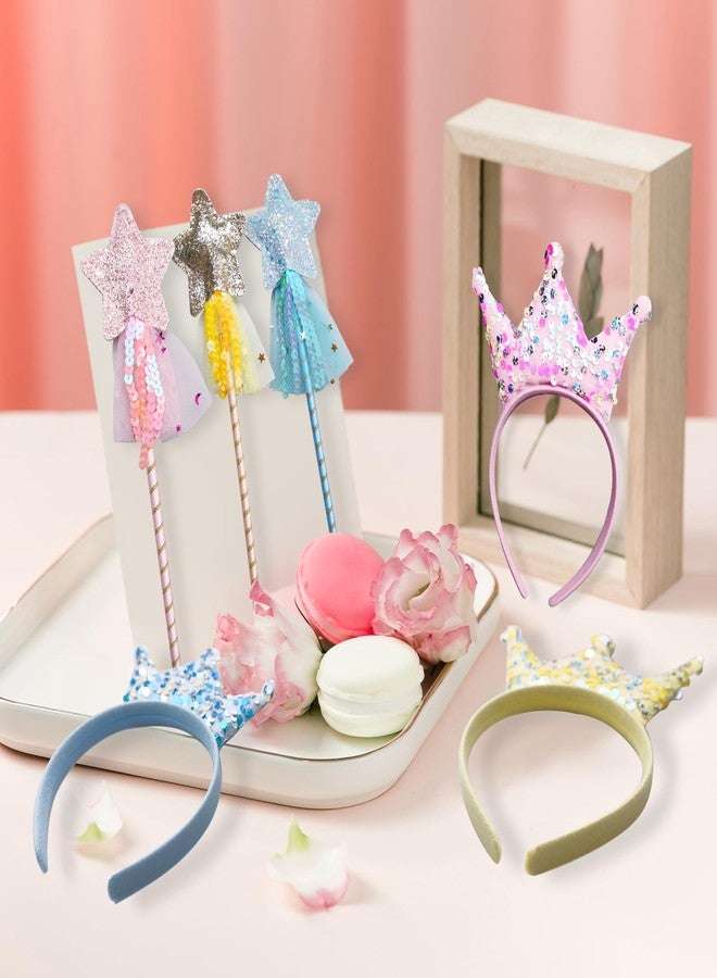 SENONAPO 30 Pcs Princess Wands Party Favors Glitter Star Fairy Wizard Wands Angel Wand Sticks Cosplay Accessories Sequin Princess Kids Crown Headbands for Kids Birthday Party Decor Gifts Supplies - Image 3